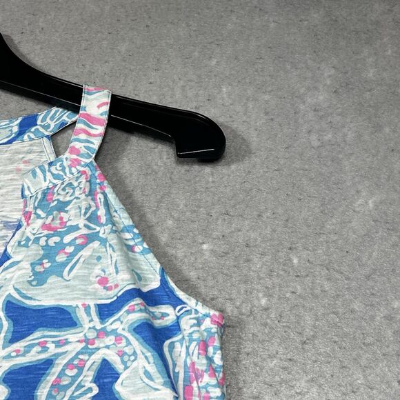 Lilly Pulitzer Tank Top Size Small Arya Bay Blue Into The Deep Pink Shell Print - Picture 3 of 13